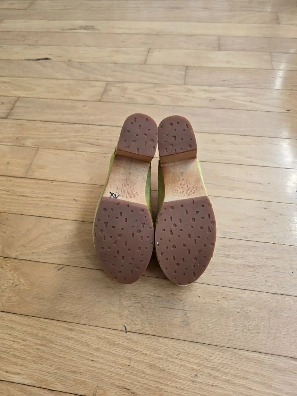 Charlotte Stone | Marlo Lime Green Suede Retro Wooden Platform Mules | WMS 6